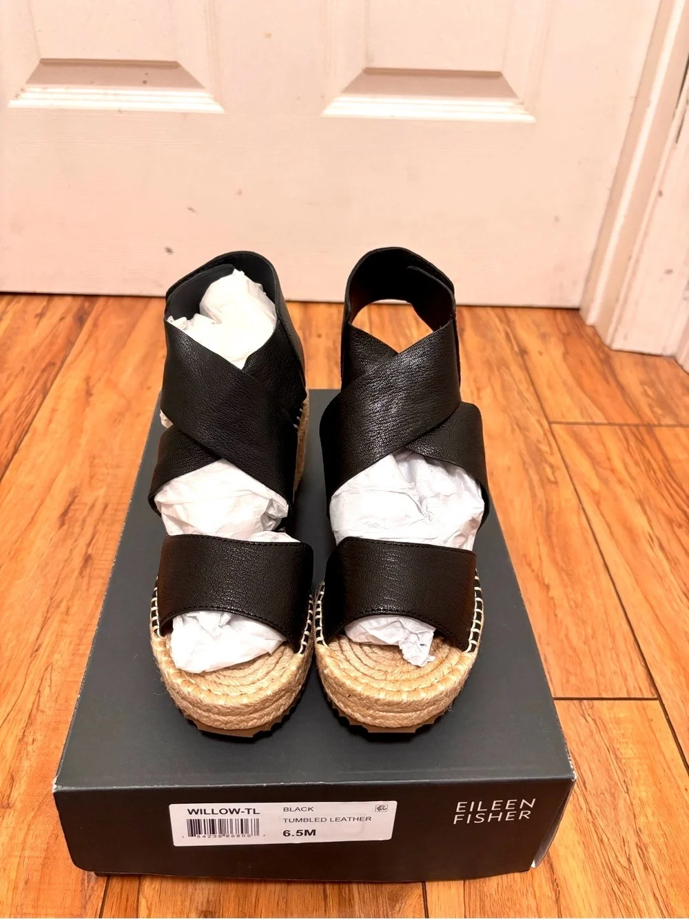 NIB EILEEN FISHER Willow Tumbled Leather Wedge Espadrille